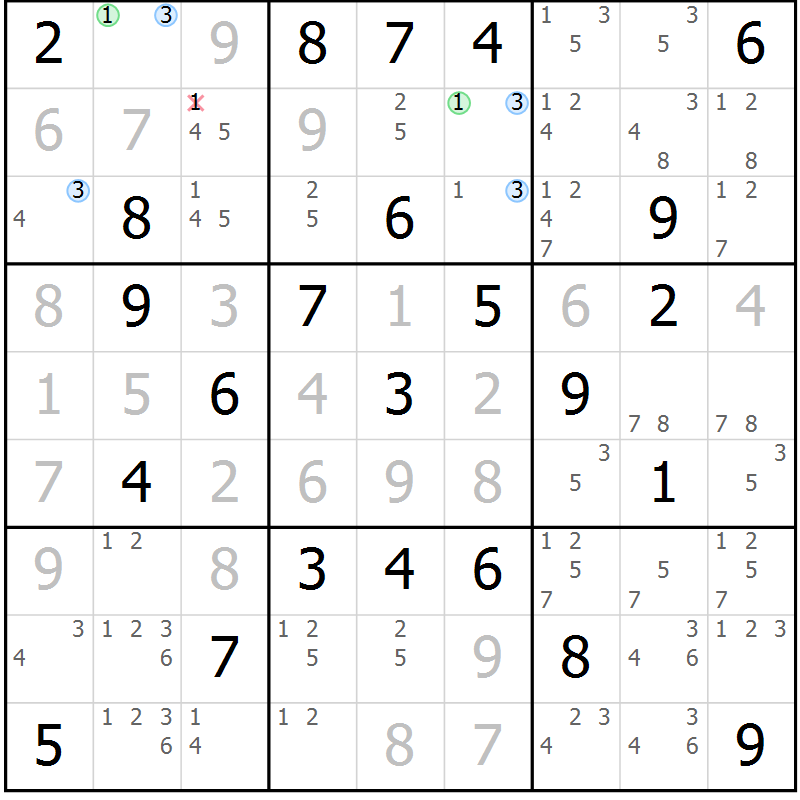 Position des candidats pour la solution de la Gr 76 page 79 du magazine de sudoku Sudoku Suprême n° 041