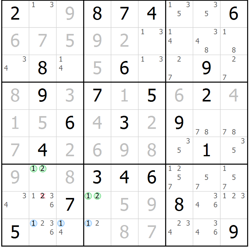 Position des candidats pour la solution de la Gr 76 page 79 du magazine de sudoku Sudoku Suprême n° 041