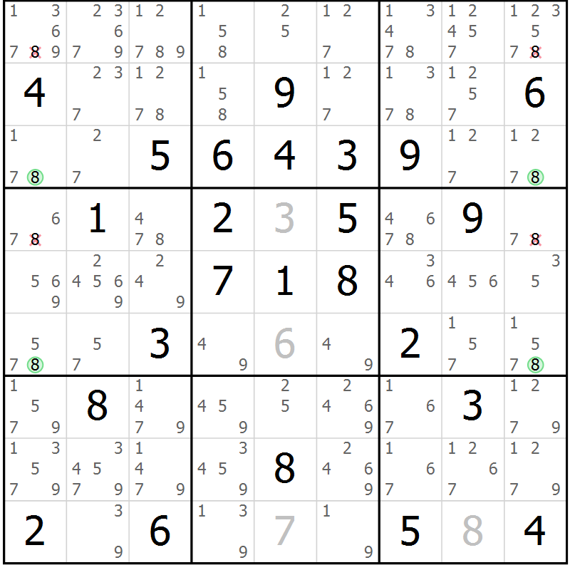 Position des candidats pour la solution de la Gr 77 page 80 du magazine de sudoku Sudoku Suprême n° 041
