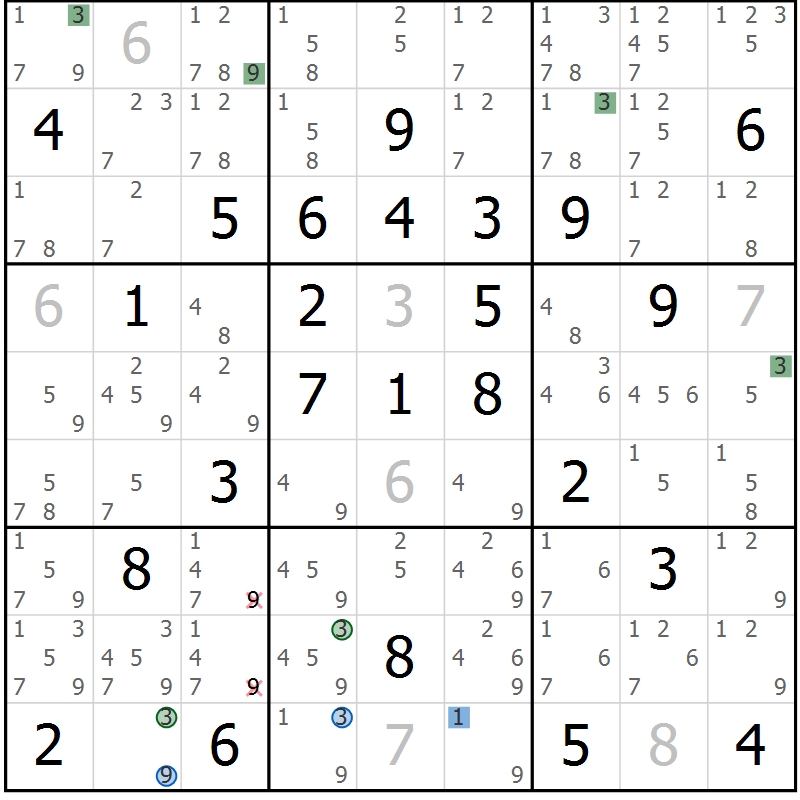Position des candidats pour la solution de la Gr 77 page 80 du magazine de sudoku Sudoku Suprême n° 041