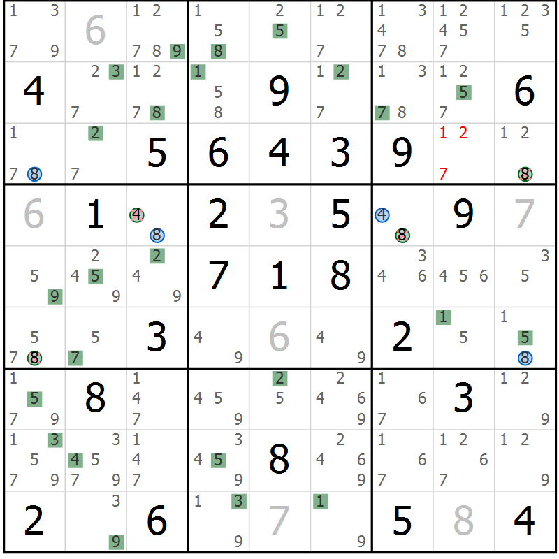 Position des candidats pour la solution de la Gr 77 page 80 du magazine de sudoku Sudoku Suprême n° 041