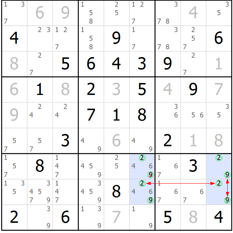 Position des candidats pour la solution de la Gr 77 page 80 du magazine de sudoku Sudoku Suprême n° 041
