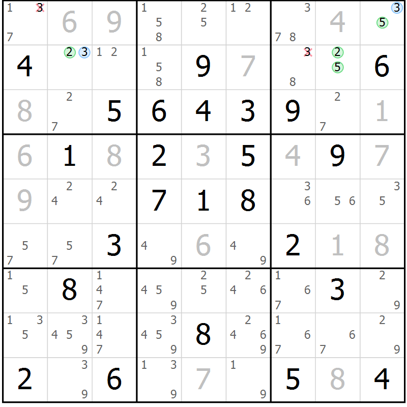 Position des candidats pour la solution de la Gr 77 page 80 du magazine de sudoku Sudoku Suprême n° 041