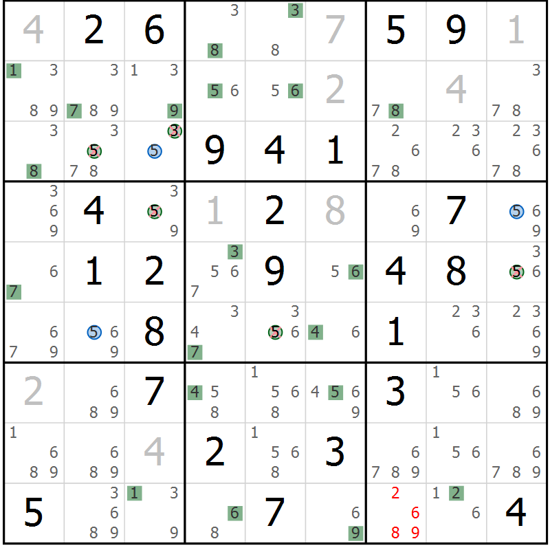 Position des candidats pour la solution de la Gr 78 page 81 du magazine de sudoku Sudoku Suprême n° 041