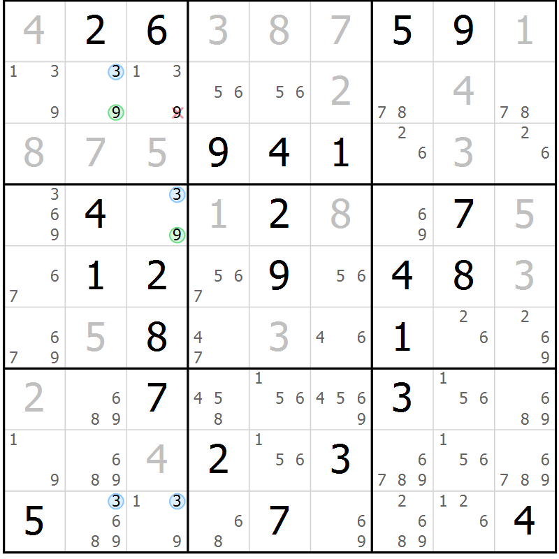 Position des candidats pour la solution de la Gr 78 page 81 du magazine de sudoku Sudoku Suprême n° 041