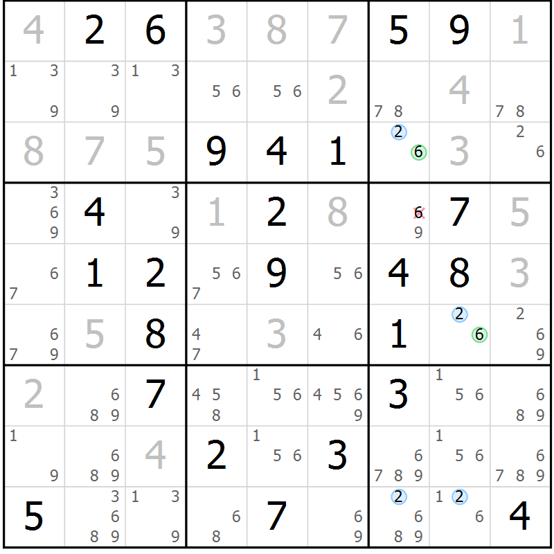 Position des candidats pour la solution de la Gr 78 page 81 du magazine de sudoku Sudoku Suprême n° 041