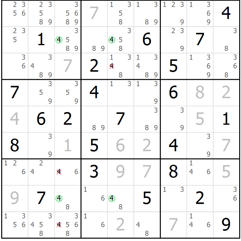 Position des candidats pour la solution de la Gr 8 page 11 du magazine de sudoku Sudoku Suprême n° 041