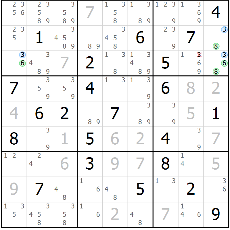 Position des candidats pour la solution de la Gr 8 page 11 du magazine de sudoku Sudoku Suprême n° 041