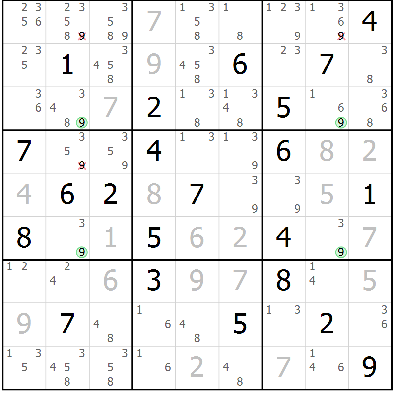 Position des candidats pour la solution de la Gr 8 page 11 du magazine de sudoku Sudoku Suprême n° 041