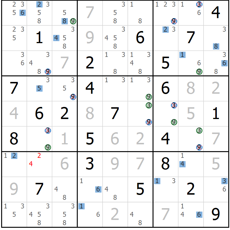 Position des candidats pour la solution de la Gr 8 page 11 du magazine de sudoku Sudoku Suprême n° 041