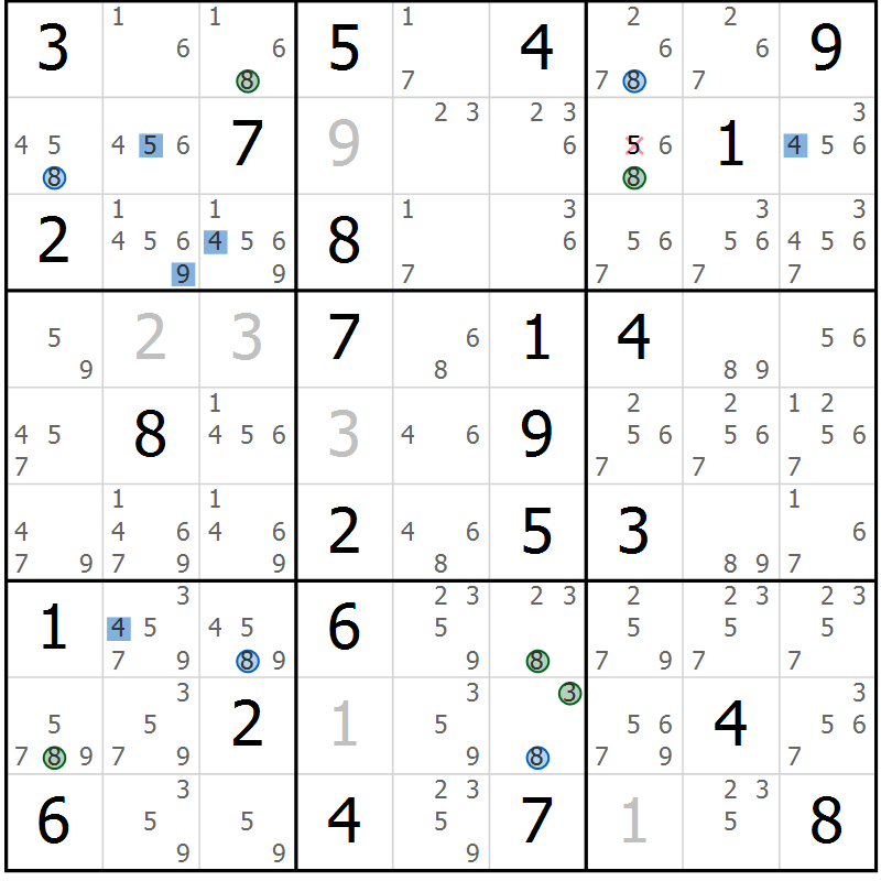 Position des candidats pour la solution de la Gr 80 page 83 du magazine de sudoku Sudoku Suprême n° 041