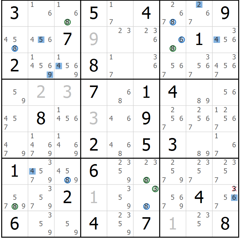 Position des candidats pour la solution de la Gr 80 page 83 du magazine de sudoku Sudoku Suprême n° 041