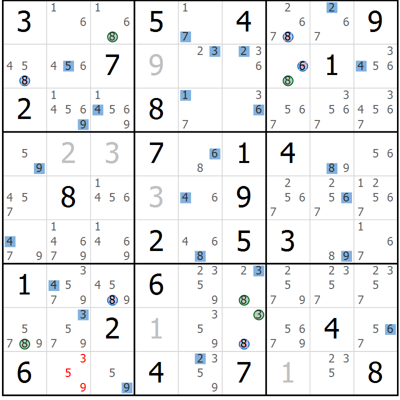 Position des candidats pour la solution de la Gr 80 page 83 du magazine de sudoku Sudoku Suprême n° 041