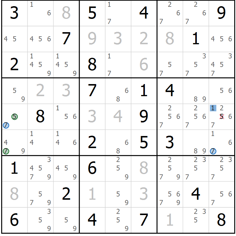 Position des candidats pour la solution de la Gr 80 page 83 du magazine de sudoku Sudoku Suprême n° 041