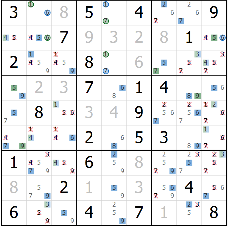 Position des candidats pour la solution de la Gr 80 page 83 du magazine de sudoku Sudoku Suprême n° 041