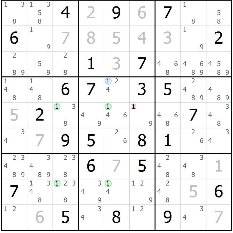 Position des candidats pour la solution de la Gr 81 page 84 du magazine de sudoku Sudoku Suprême n° 041