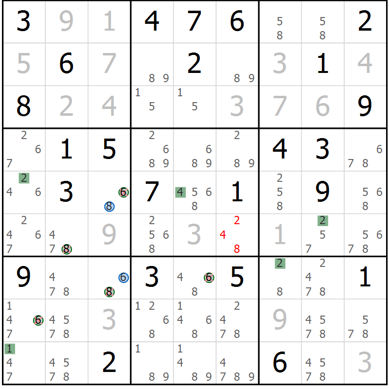 Position des candidats pour la solution de la Gr 82 page 85 du magazine de sudoku Sudoku Suprême n° 041