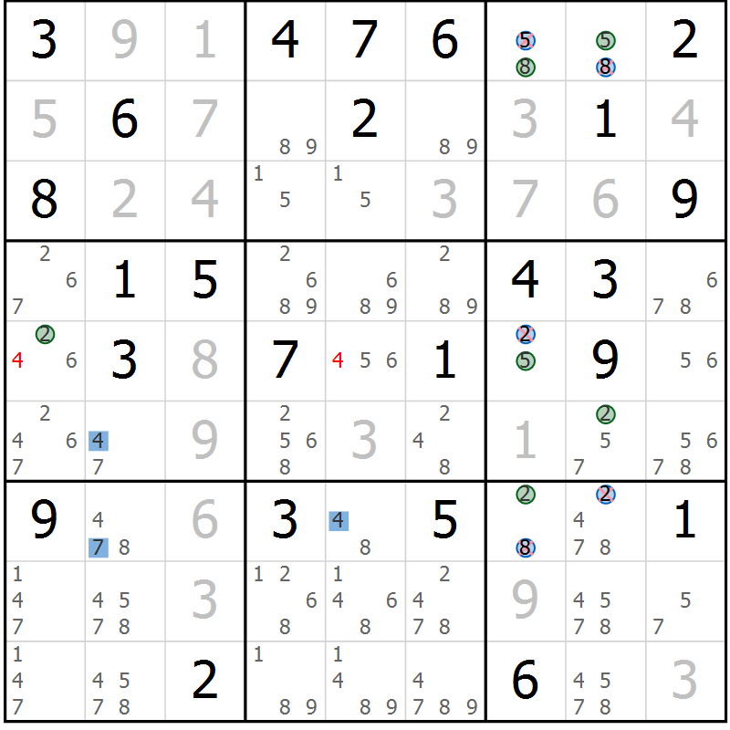 Position des candidats pour la solution de la Gr 82 page 85 du magazine de sudoku Sudoku Suprême n° 041