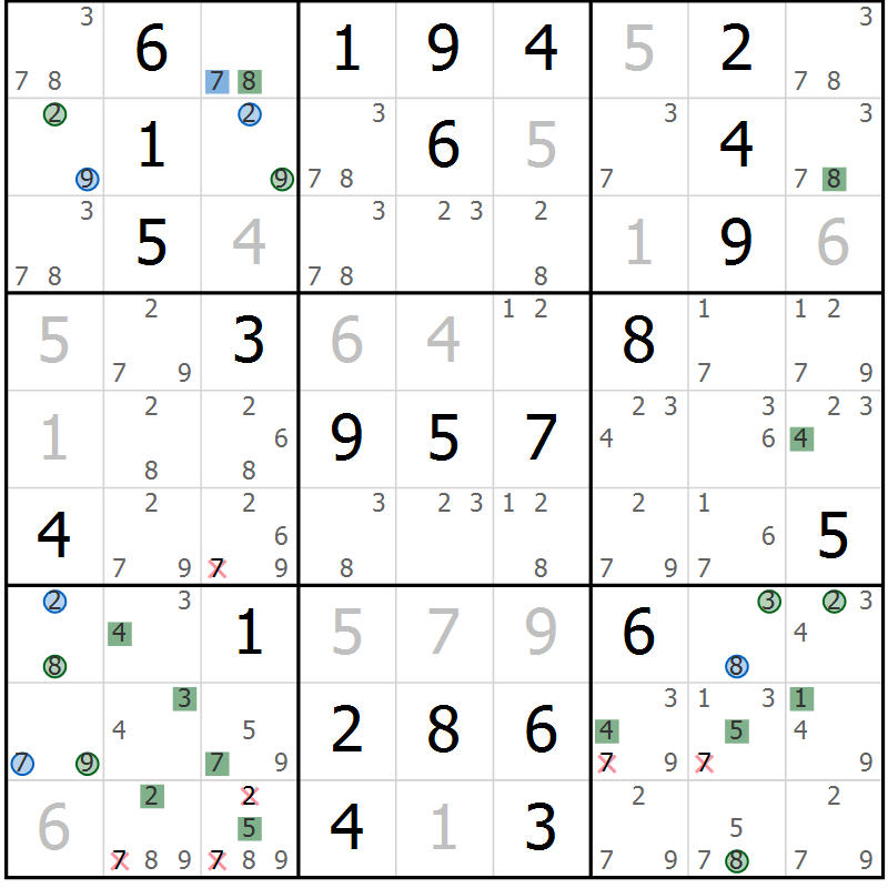 Position des candidats pour la solution de la Gr 83 page 86 du magazine de sudoku Sudoku Suprême n° 041