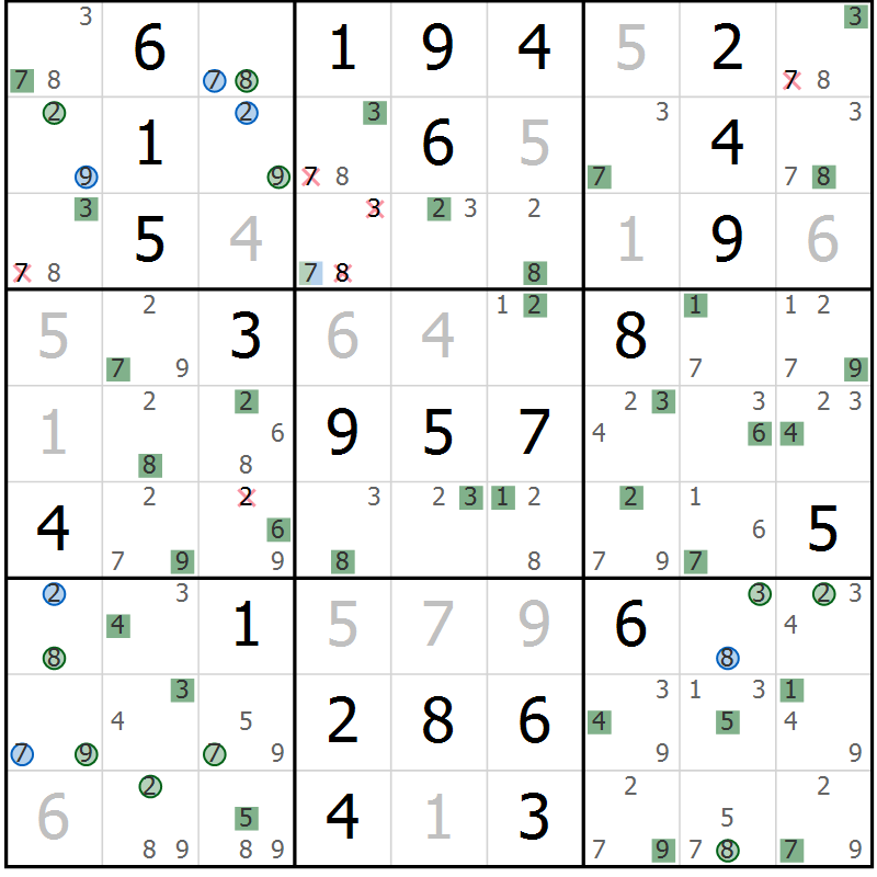 Position des candidats pour la solution de la Gr 83 page 86 du magazine de sudoku Sudoku Suprême n° 041