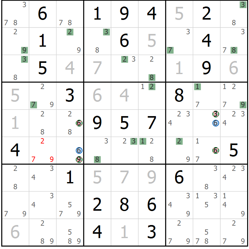 Position des candidats pour la solution de la Gr 83 page 86 du magazine de sudoku Sudoku Suprême n° 041