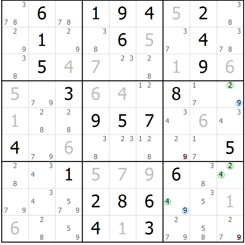Position des candidats pour la solution de la Gr 83 page 86 du magazine de sudoku Sudoku Suprême n° 041