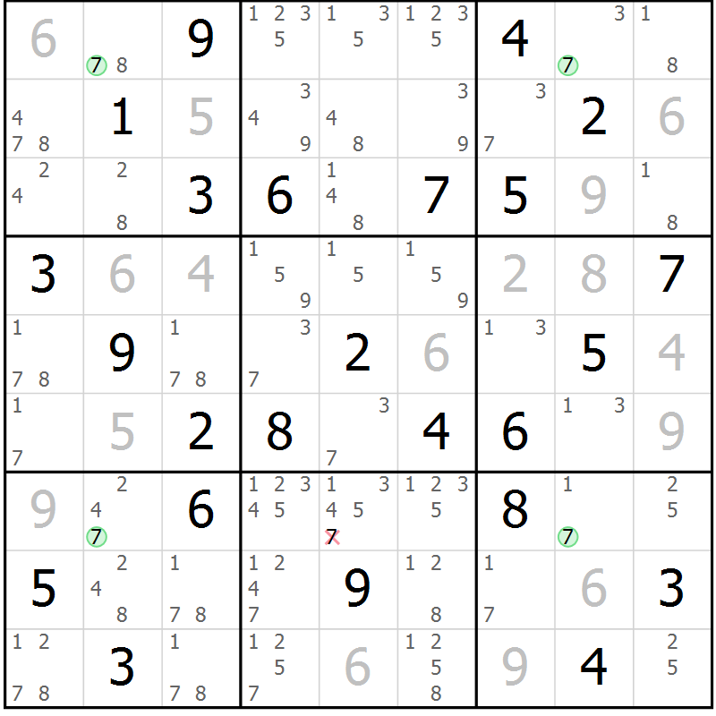 Position des candidats pour la solution de la Gr 84 page 87 du magazine de sudoku Sudoku Suprême n° 041
