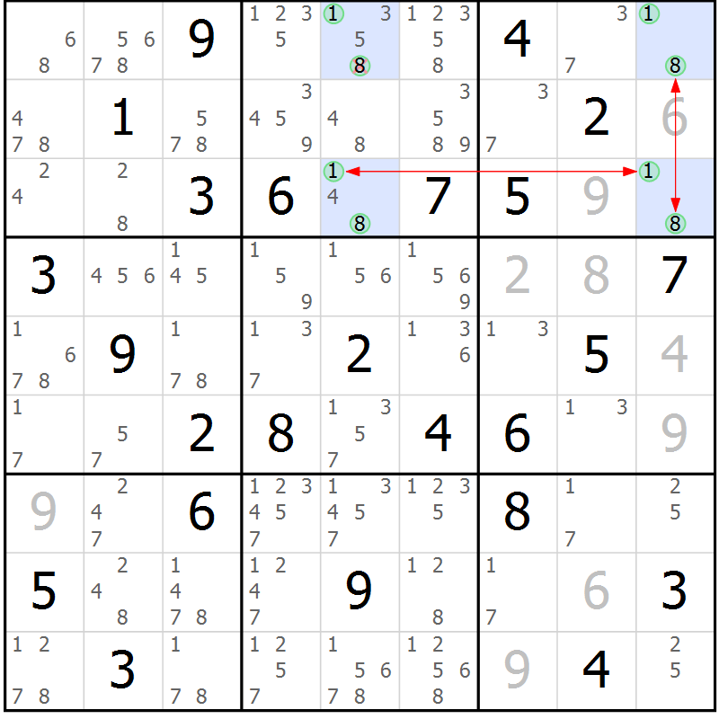 Position des candidats pour la solution de la Gr 84 page 87 du magazine de sudoku Sudoku Suprême n° 041