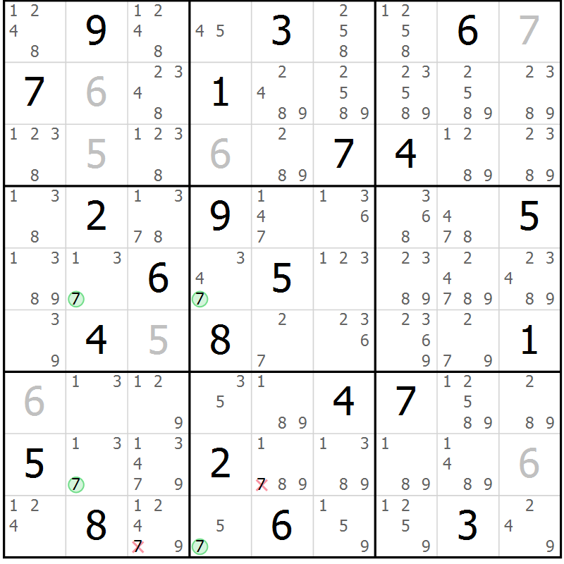 Position des candidats pour la solution de la Gr 9 page 12 du magazine de sudoku Sudoku Suprême n° 041