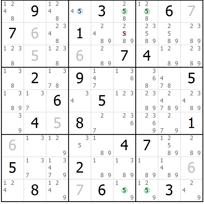 Position des candidats pour la solution de la Gr 9 page 12 du magazine de sudoku Sudoku Suprême n° 041