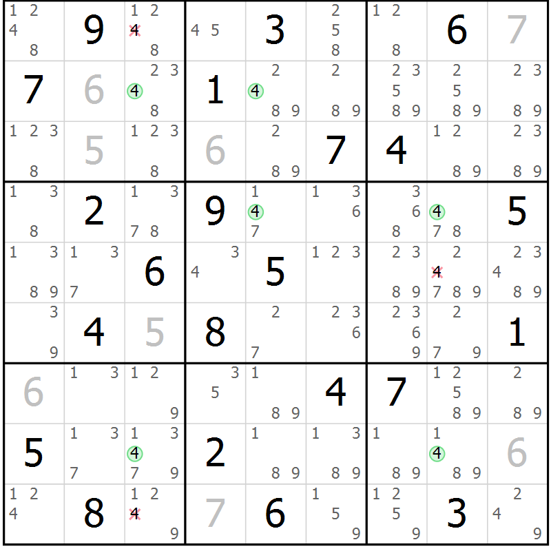 Position des candidats pour la solution de la Gr 9 page 12 du magazine de sudoku Sudoku Suprême n° 041