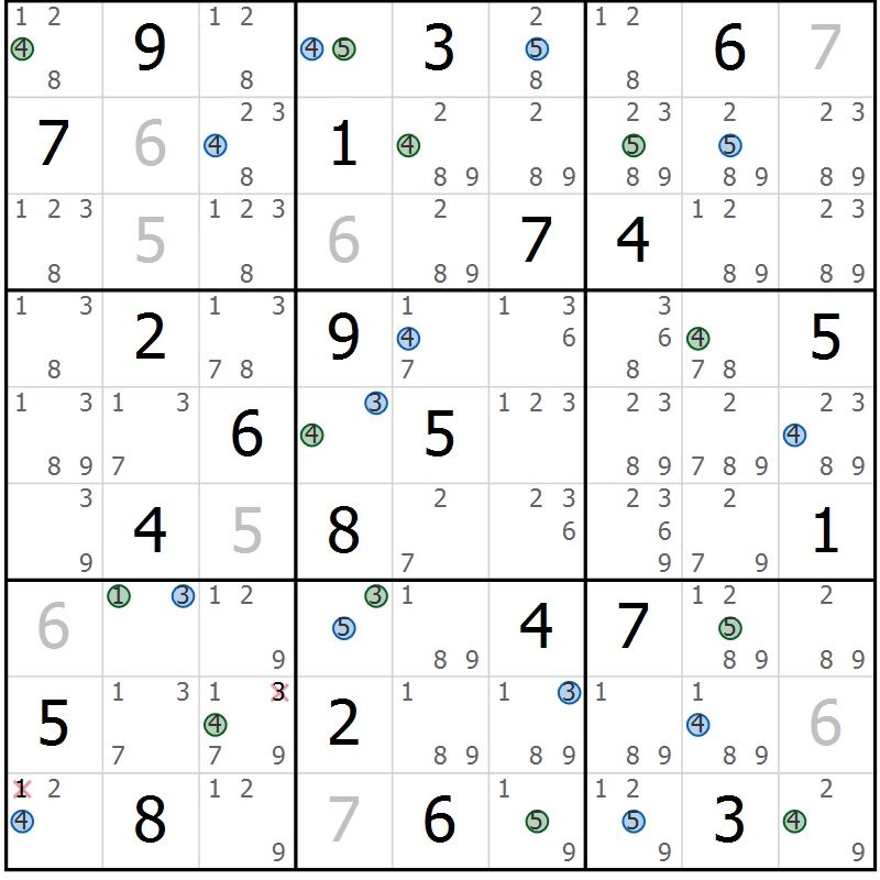 Position des candidats pour la solution de la Gr 9 page 12 du magazine de sudoku Sudoku Suprême n° 041