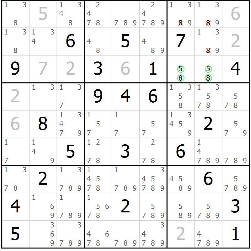 Position des candidats pour la solution de la Gr 38 page 41 du magazine de sudoku Extrême n° 038