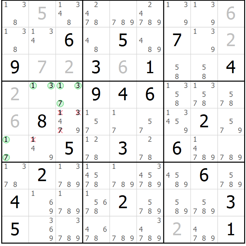 Position des candidats pour la solution de la Gr 38 page 41 du magazine de sudoku Extrême n° 038