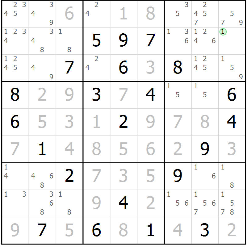 Position des candidats pour la solution de la Gr 1 page 4 du magazine de sudoku Extrême n° 042