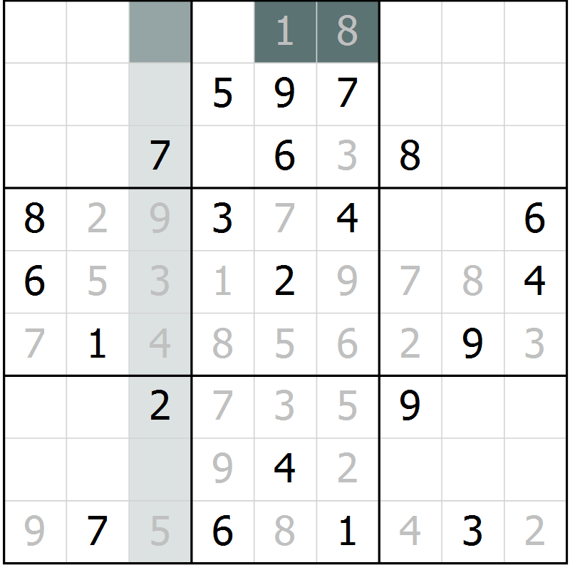 Position des candidats pour la solution de la Gr 1 page 4 du magazine de sudoku Extrême n° 042