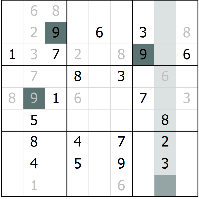 Position des candidats pour la solution de la Gr 10 page 13 du magazine de sudoku Extrême n° 042