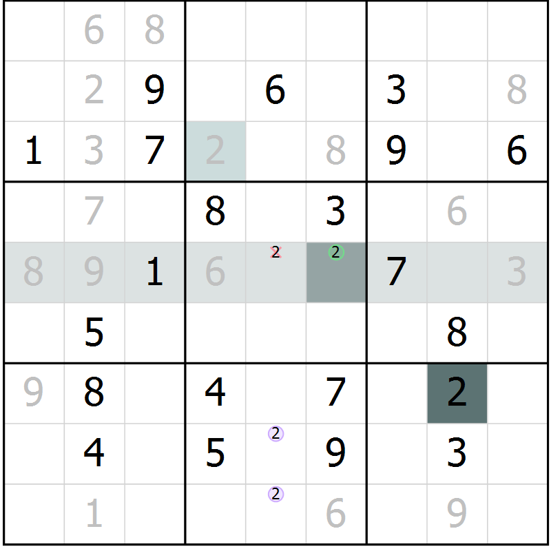 Position des candidats pour la solution de la Gr 10 page 13 du magazine de sudoku Extrême n° 042