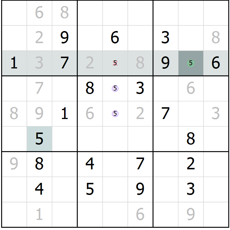 Position des candidats pour la solution de la Gr 10 page 13 du magazine de sudoku Extrême n° 042