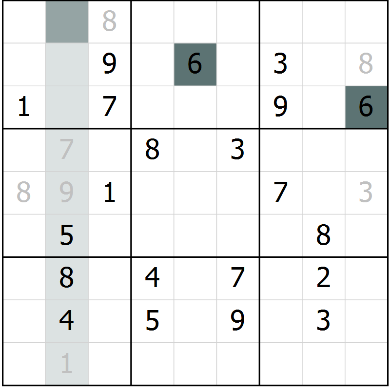 Position des candidats pour la solution de la Gr 10 page 13 du magazine de sudoku Extrême n° 042