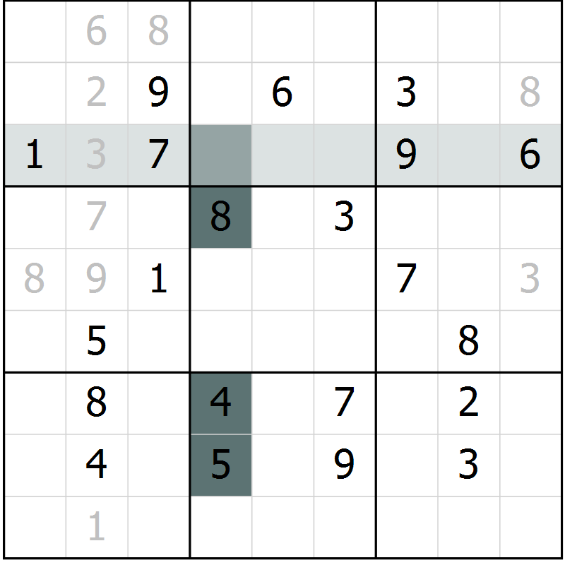 Position des candidats pour la solution de la Gr 10 page 13 du magazine de sudoku Extrême n° 042