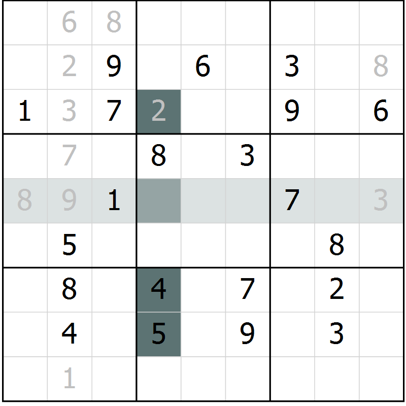 Position des candidats pour la solution de la Gr 10 page 13 du magazine de sudoku Extrême n° 042