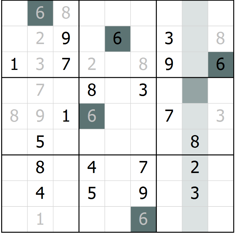 Position des candidats pour la solution de la Gr 10 page 13 du magazine de sudoku Extrême n° 042