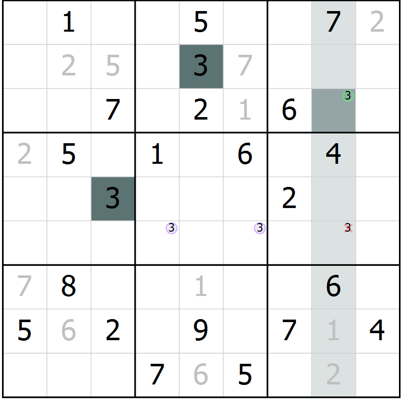 Position des candidats pour la solution de la Gr 13 page 16 du magazine de sudoku Extrême n° 042