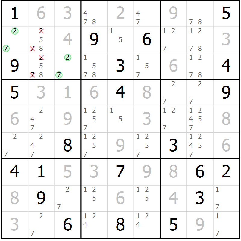Position des candidats pour la solution de la Gr 14 page 17 du magazine de sudoku Extrême n° 042