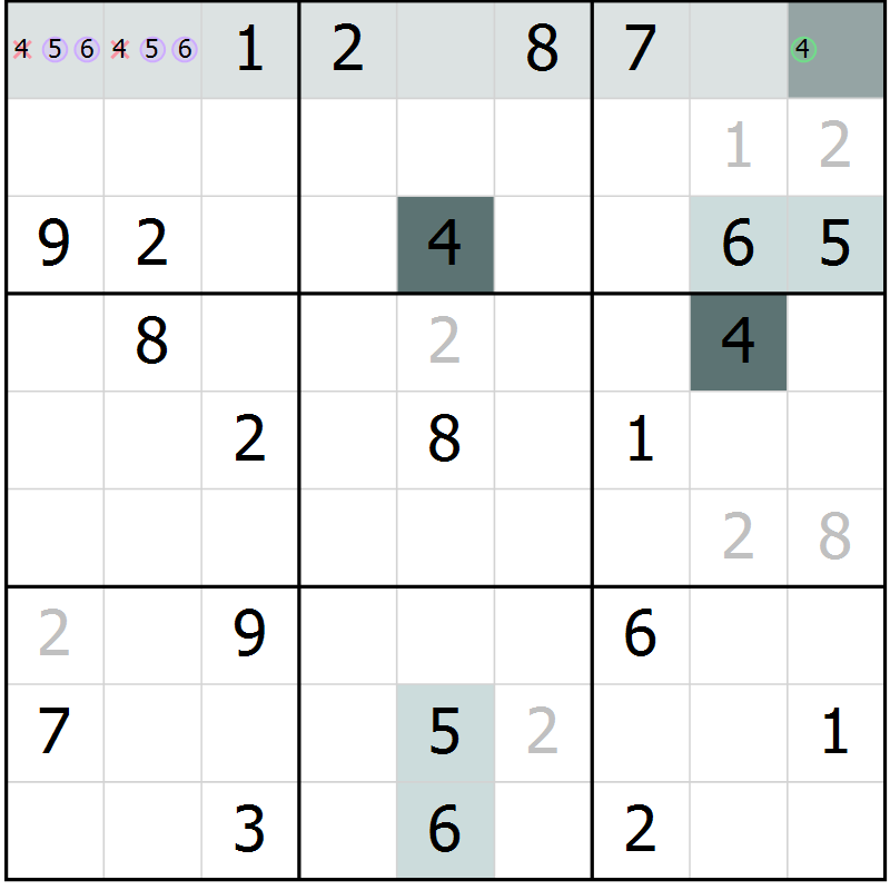Position des candidats pour la solution de la Gr 16 page 19 du magazine de sudoku Extrême n° 042