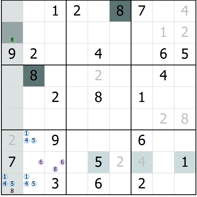 Position des candidats pour la solution de la Gr 16 page 19 du magazine de sudoku Extrême n° 042