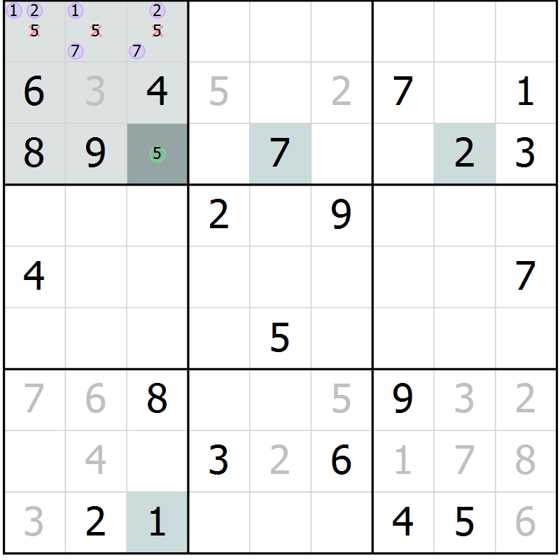 Position des candidats pour la solution de la Gr 18 page 21 du magazine de sudoku Extrême n° 042