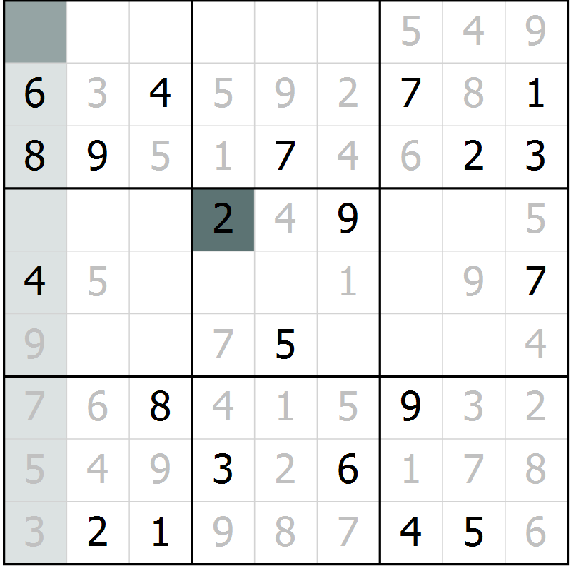 Position des candidats pour la solution de la Gr 18 page 21 du magazine de sudoku Extrême n° 042