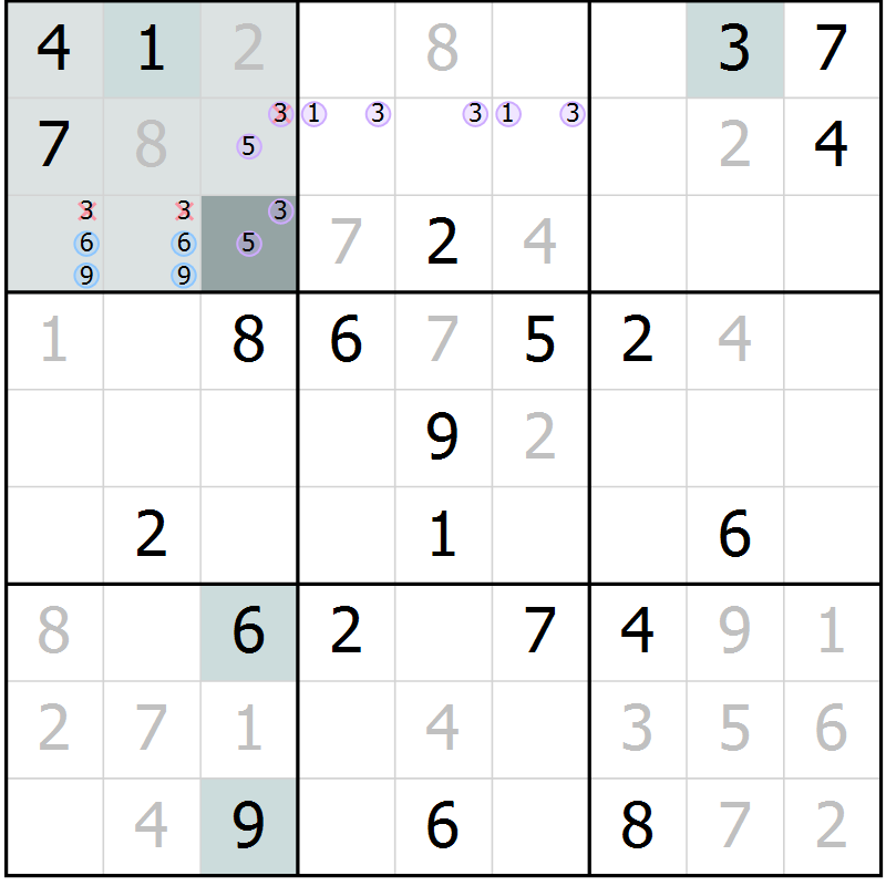 Position des candidats pour la solution de la Gr 19 page 22 du magazine de sudoku Extrême n° 042